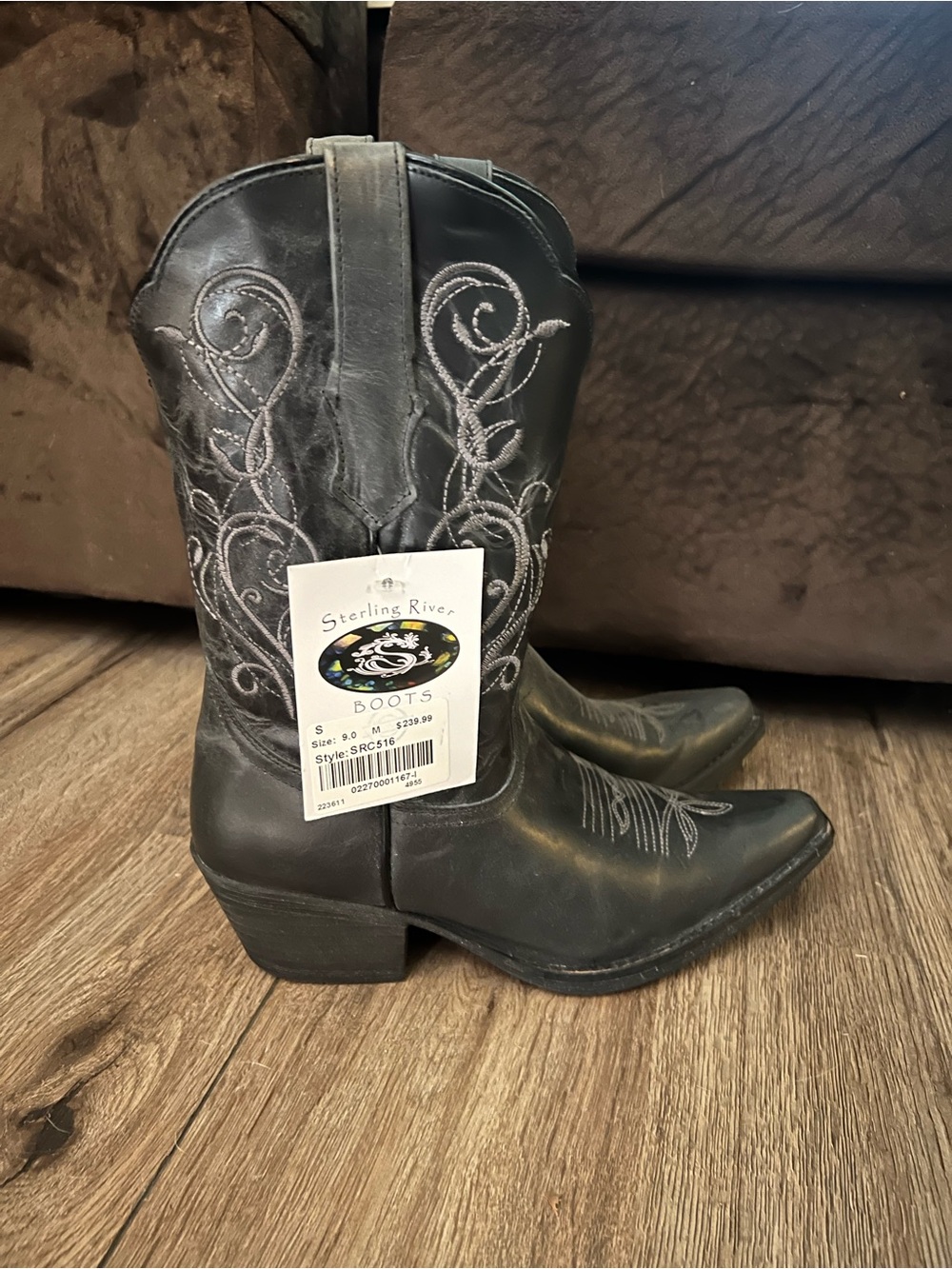Sterling River Black Embroidered Western Ankle Boots
